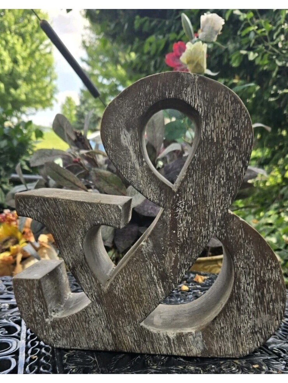 Carved Wood Art Hanging Standing Wall Mantle Shelf Ampersand Plaque Home Decor